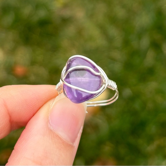 Sterling silver plated amethyst wire ring - Picture 2 of 4